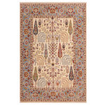 Bareens Designer Rugs - Classic Ziegler Virgilio Beige Blue Hand-Knotted Wool Rug - 7'11'' x 9'11'' - Enhance the ambiance of your home with this magnificent Persian-influenced Turkish hand-knotted rug made by skilled artisans capable of creating the most exceptional vegetable dyes and hand-spun wool. This exquisite handmade rug is a one-of-a-kind Peshawar Kafkaz, otherwise identified as Chobi, Chobi Peshawar, Oushak, or Ziegler rug. These handmade rugs are crafted in Pakistan utilizing superior-quality wool imported from Australia, New Zealand, and Korea in two types of weaves: the Persian weave and the Mori weave. This rug is meticulously crafted by hand using the finest natural vegetable dyes extracted from local plants. The artisans use a blend of hand-spun local and fine merino wool, resulting in a rug with a compelling texture, higher lanolin content, and longer staple. The artisans occasionally incorporate natural or artificial silk into the pile to enhance specific motifs. The finished product is an awe-inspiring execution of flawless design and an understated palette that exudes elegance.