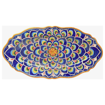 Deruta Ceramiche Sberna Penna di Pavone 24X13" Scalloped Long Oval Platter, Blue