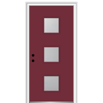 36 in.x80 in. 3 Lite Frosted Right-Hand Inswing Painted Fiberglass Smooth Door
