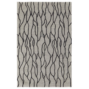 Weave & Wander Fadden Minimalist Abstract Wool Rug, Black/Taupe, 9'6"x13'6"