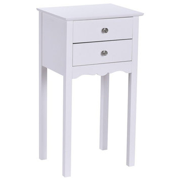 Practical Vintage Side End Table With 2 Drawers, White
