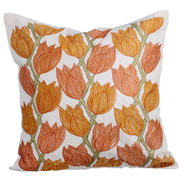 Orange Throw Pillow Covers 16"x16" Cotton, Tulip Sway