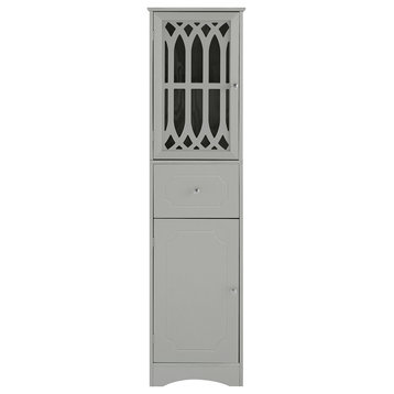 64" Wood 2-door Bathroom Cabinet with Adjustable Shelves, Grey