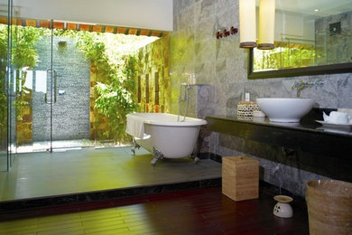 Large contemporary master bathroom in Sunshine Coast with flat-panel cabinets.
