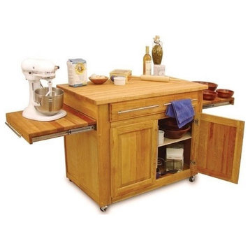 Bowery Hill Modern Wood Mobile Butcher Block Kitchen Cart in Natural