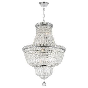 French Empire 12-Light Clear Crystal Chandelier, Chrome Finish
