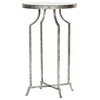 Round Accent Table With Mirror Top In Leafed Finish, Silver