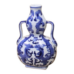 Chinese Blue White Porcelain Dragons Gourd Shape Vase - Vases