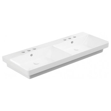 Luxury 120.03 WG Bathroom Sink in Glossy White with Three Faucet Holes