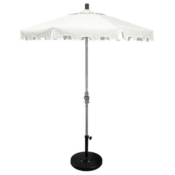 7.5' Hammertone Gray Greek Key Patio Umbrella With Ribs and Tassels, Natural
