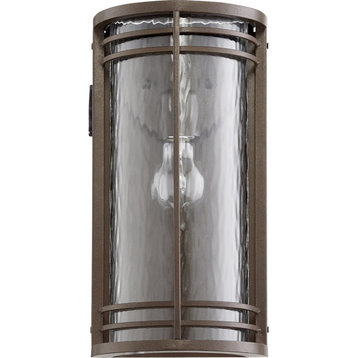 Quorum Larson 15" Outdoor Wall Light in Oiled Bronze with Clear Hammered Glass