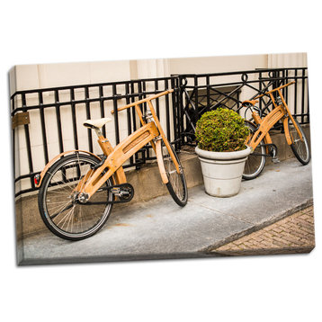 Fine Art Photograph, Wooden Bicycles in Amsterdam, Hand-Stretched Canvas