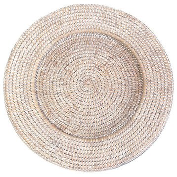 White Rattan Round Chargers, S/4