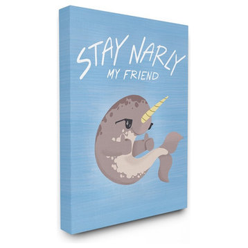 The Kids Room Stay Narly Narwhal Fun Sunglasses Blue Canvas Wall Art, 16"x20"