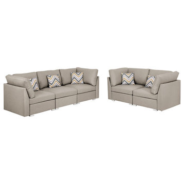 Lilola Home Amira Beige Fabric Sofa and Loveseat Living Room Set with Pillows