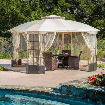 Contemporary Outdoor Patio w/ Steel Gazebo Canopy w/ Tan Cover