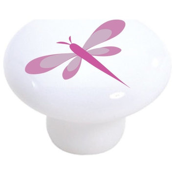 Pink Dragonfly Ceramic Cabinet Drawer Knob