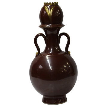 Chinese Ware Blood Brown Glaze Ceramic Jar Vase Display Art Hcs5672