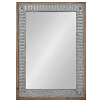 Deely Wood and Metal Wall Mirror, Rustic Brown 27x39