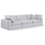 Meridian Furniture - Comfy Upholstered Modular Sofa, White, 3-Piece: 1 Armless Chair, 2 Corner Chair, Linen Textured Fabric - Give your space a whole new look with this white Comfy linen textured fabric sofa. This handsome sofa fits nicely with other items in the Comfy collection and is a versatile seating option designed for adaptability, comfort and style. Wrapped in rich white durable linen textured fabric upholstery, this sofa offers a plush embrace of overstuffed down feather cushions, carefully crafted to deliver the highest level of comfort. The perfect seat for creating an oasis for relaxation, this sofa has thick foam surrounding its frame for added support and coziness.