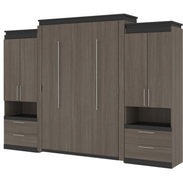 Atlin Designs 124" Queen Murphy Bed with 2 Storage Cabinets in Bark Gray