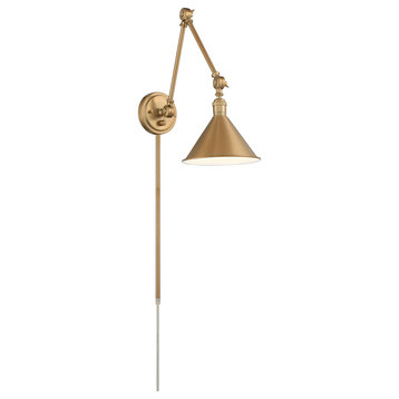 Delancey Swing Arm Lamp, Burnished Brass With Switch