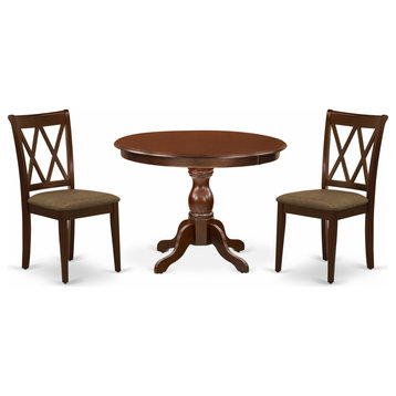 3 Pc Dining Set, Mahogany Wood Table, 2 Mahogany Chairs