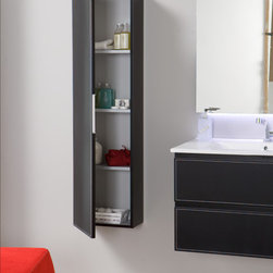 Macral Cuero wall-mounted linen cabinet. black caw leather. - Bathroom Cabinets