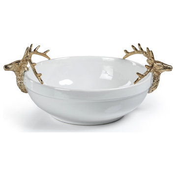 Alberg Ceramic Bowl With Gold Stagg Head Design, Large
