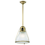Hudson Valley Lighting - Haverhill Pendant, Aged Brass, 12" - Embossed with sleek vertical ribbing, Haverhill's clear glass refracts brilliant light across its prismatic shade. The collection's vintage marine details bring the lively spirit of the open sea to inland and coastal estates alike. Slender spider arms secure Haverhill's metal-rimmed diffuser plate, while details such as the knurled thumbscrews display our commitment to authenticity.