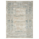Nourison - Nourison Glitz 5'3" x 7'3" Ivory Multicolor Modern Indoor Area Rug - Create an ultra-glam foundation for your decor with this geometric rug from the Glitz Collection. It features an abstract center design surrounded by a series of wide and narrow borders in ivory and grey with multicolored accents that are enhanced with subtle texture variations. Finished with a brilliant shimmer that adds visual intrigue, this contemporary rug is made from softly textured polyester.