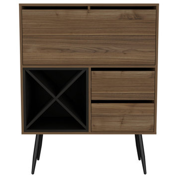 Orchid Bar Cabinet with 2 Drawers and 4 Wine Cubbies, Mahogany/Black