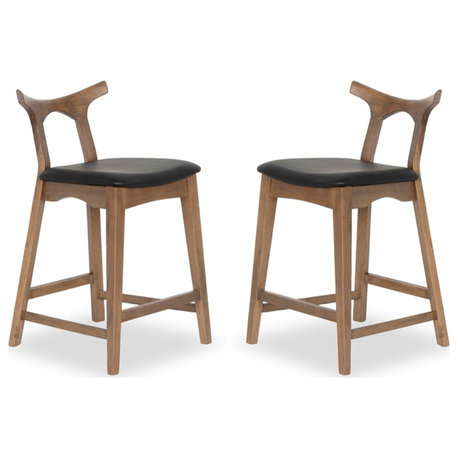 Jaxon Mid-Century Rectangular Faux Leather Counter Stool in Black (SET OF 2)