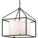 Golden Lighting - Golden Lighting 2243-5 BLK-MWS Manhattan 5 Light Chandelier - This simple and versatile look is at home in transitional to modern settings. The smooth, matte black finish adds a contemporary feel. The neutral white shade dresses up the look, while softening the geometric lines and gently diffusing the light. Easily customize the height of the fixture to suit your installation needs.  This 5-light chandelier creates a stylish focal point and warm ambient lighting perfect for intimate living and dining areas or task lighting.  Assembly Required: Yes  Shade Included: Yes  Sloped Ceiling Adaptable: Yes  Canopy Diameter: 4.75  Dimable: YesManhattan 5 Light Chandelier in Matte Black Matte Black Modern White Shade *UL Approved: YES *Energy Star Qualified: n/a  *ADA Certified: n/a  *Number of Lights: Lamp: 5-*Wattage:60w Incandescent E12 Candelabra bulb(s) *Bulb Included:No *Bulb Type:Incandescent E12 Candelabra *Finish Type:Matte Black
