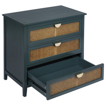 Gewnee 3 Drawer Cabinet, Natural Rattan, American Furniture, Suitable