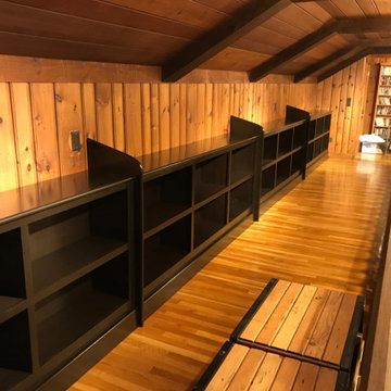 Bookcases along a hallway in Lincoln, MA