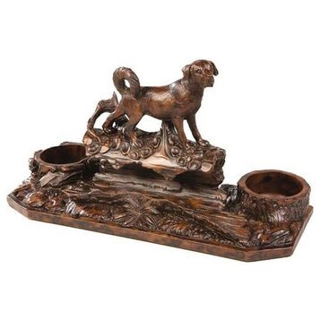 Pen Pencil Holder Desk Tray Rustic Dog Carved Hand Painted USA Made