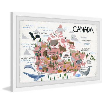 "Pink Canadian Map" Framed Painting Print, 24"x16"