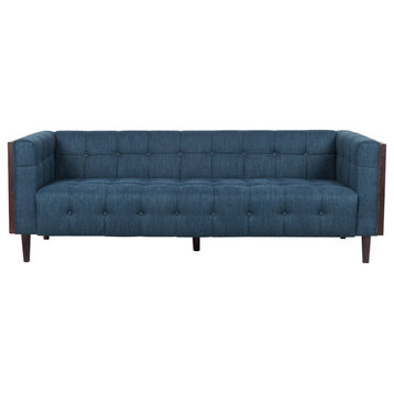 Croton Contemporary Tufted 3 Seater Sofa, Navy Blue + Brown