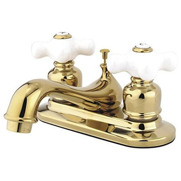Attractive 4" Center Lavatory Faucet Porcelain Cross Handle, Polished Brass