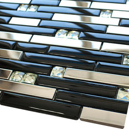 Stainless Steel and Black Luxury Diamond Glass Mosaic Tile Collection - Home Accessories & Decor
