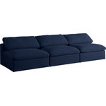 Meridian Furniture - Serene Linen Textured Fabric Deluxe Comfort 3-Piece Modular Sofa, Navy - There's lots to love about the Serene linen textured deluxe cloud-like comfort modular collection, and this piece is not an exception. The soft navy linen textured fabric is cozy and sleek to the touch while the overstuffed down/feather cushions provide gentle support so you can relax and unwind like a VIP. Customize your seating with this modular set by adding the pieces you like most. Latches under each piece make it easy to snap them into position for a look that's modern yet welcoming.