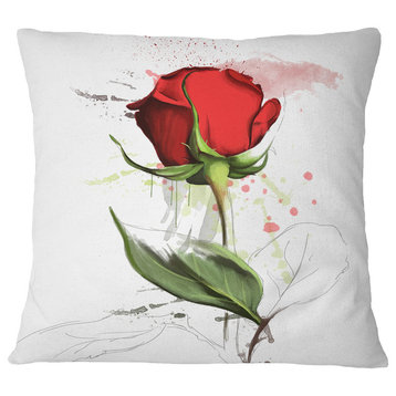 Red Rose Hand Drawn Illustration Floral Throw Pillow, 16"x16"