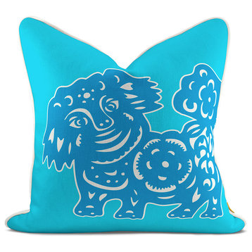 Foo Dog Aqua Pillow Case