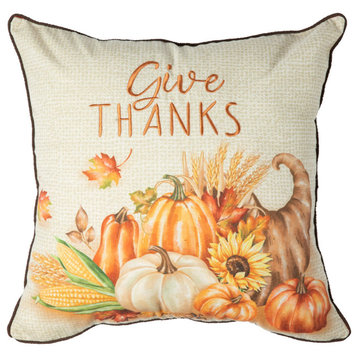18"Lx18"W Thanksgiving Embroidered Pillow