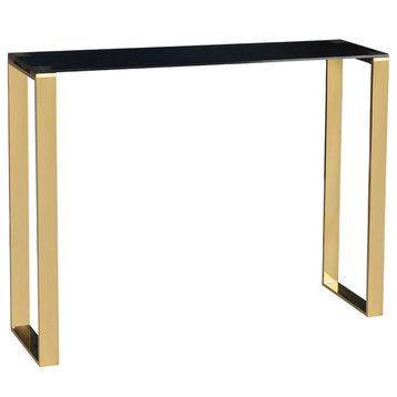 Cortesi Home Remini Narrow Contemporary Glass Console Table In Polished Gold Fin