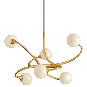 Signature 6-Light Chandelier, Gold Leaf, Antique White With Gold