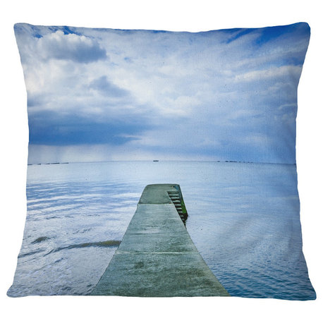 Concrete Pier Under Cloudy Sky Seascape Throw Pillow, 16"x16"