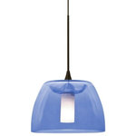 Besa Lighting - Besa Lighting 1XT-SPURBL-LED-BR Spur - One Light Pendant with Flat Canopy - The Spur Blue/Frost is a distinctive double-glass pendant, with an inner frosted cylinder centered within a transparent softly radiused outer glass. The transparent blue blown outer glass complements the soft white Opal cased glass, which can suit any modern decor. The inner tranquil glow is pleasing in appearance, as the sophisticated outer glass sparkles with the accents from that glow. The 12V cord pendant fixture is equipped with a 10' braided coaxial cord with teflon jacket and a low profile flat monopoint canopy. These stylish and functional luminaries are offered in a beautiful brushed Bronze finish.  Canopy Included: TRUE  Shade Included: TRUE  Cord Length: 120.00  Canopy Diameter: 5 x 5 x 0Spur One Light Pendant with Flat Canopy Blue GlassUL: Suitable for damp locations, *Energy Star Qualified: n/a  *ADA Certified: n/a  *Number of Lights: Lamp: 1-*Wattage:35w GY6.35 Halogen bulb(s) *Bulb Included:Yes *Bulb Type:GY6.35 Halogen *Finish Type:Bronze