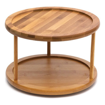 YBM HOME 2-Tier Bamboo Wooden Lazy Susan Turntable 10"